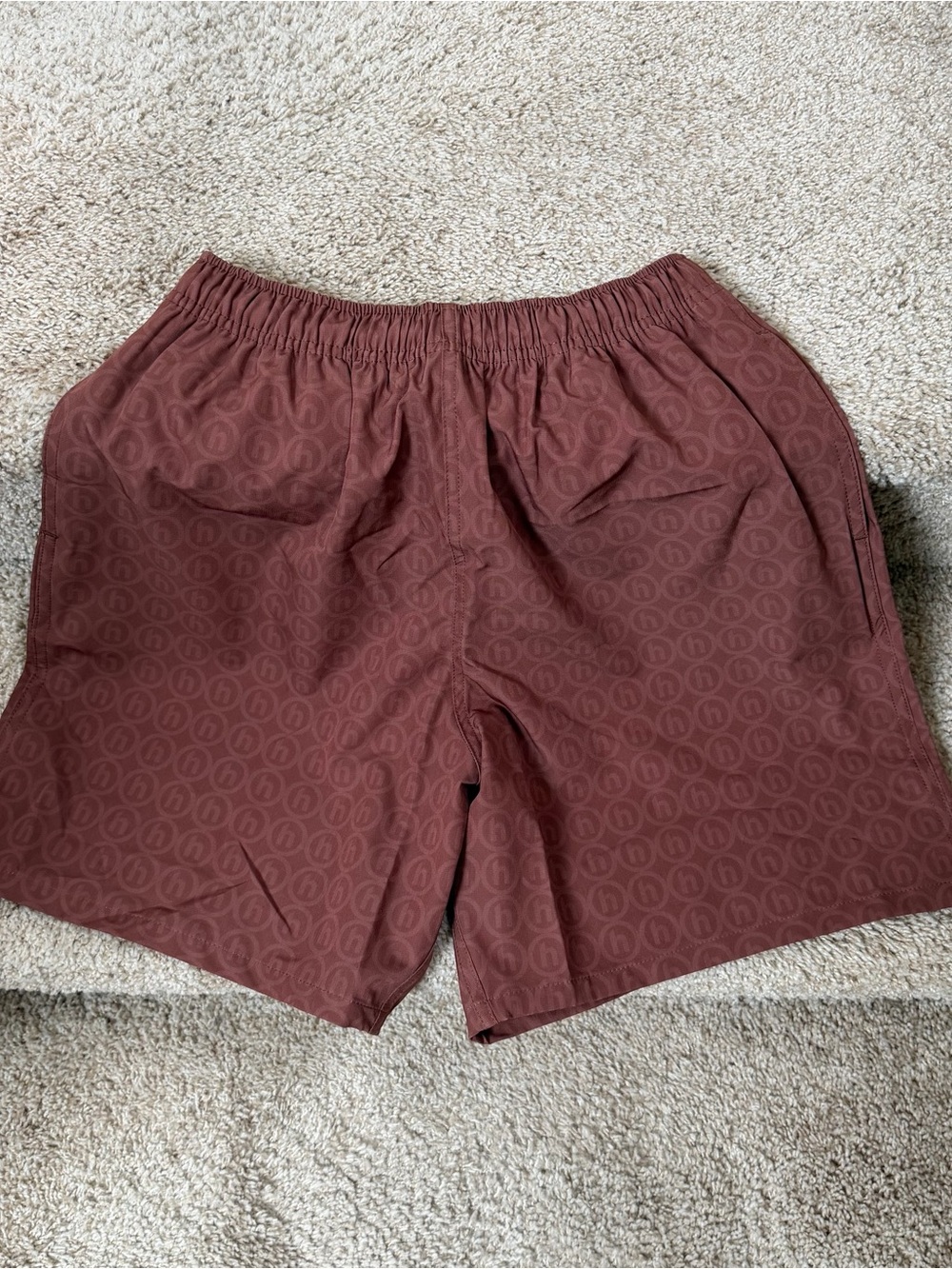 Men's Athletic Pull-On Shorts in Maroon with Subtle Monogram